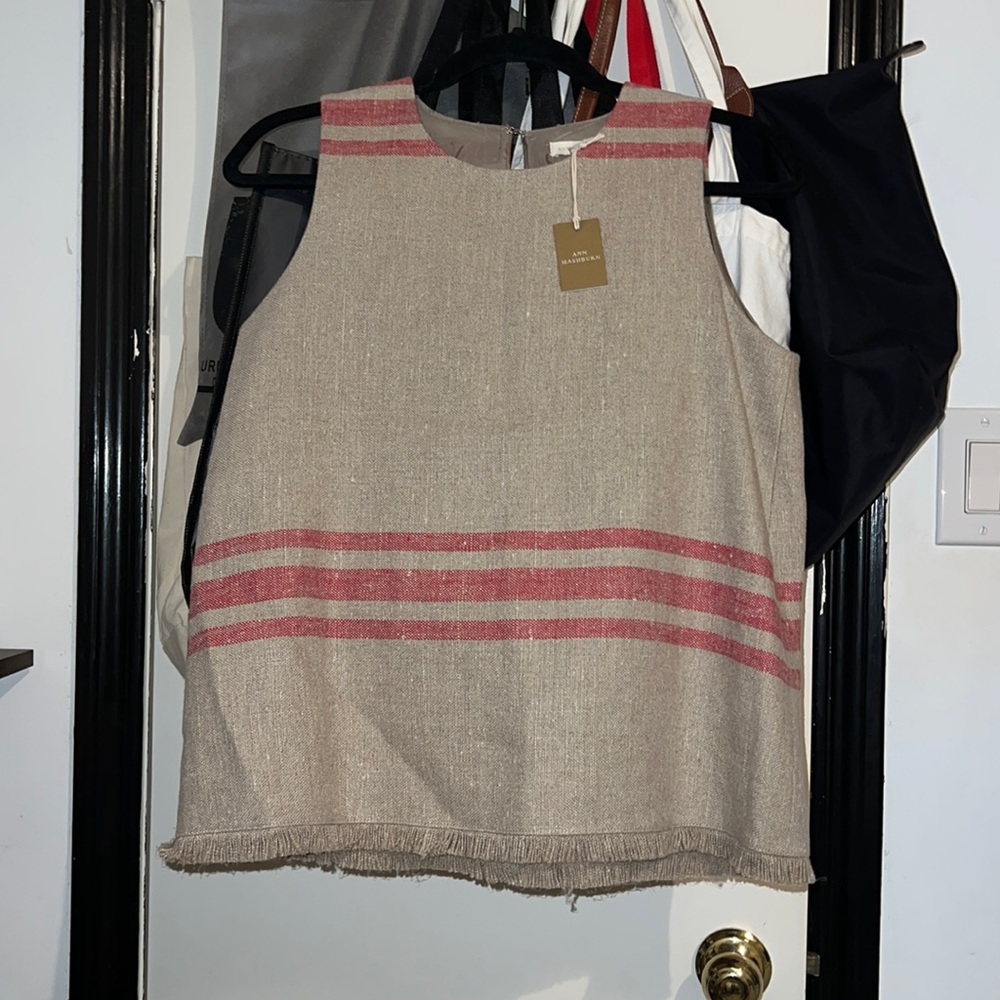 Tan with red lines linen top